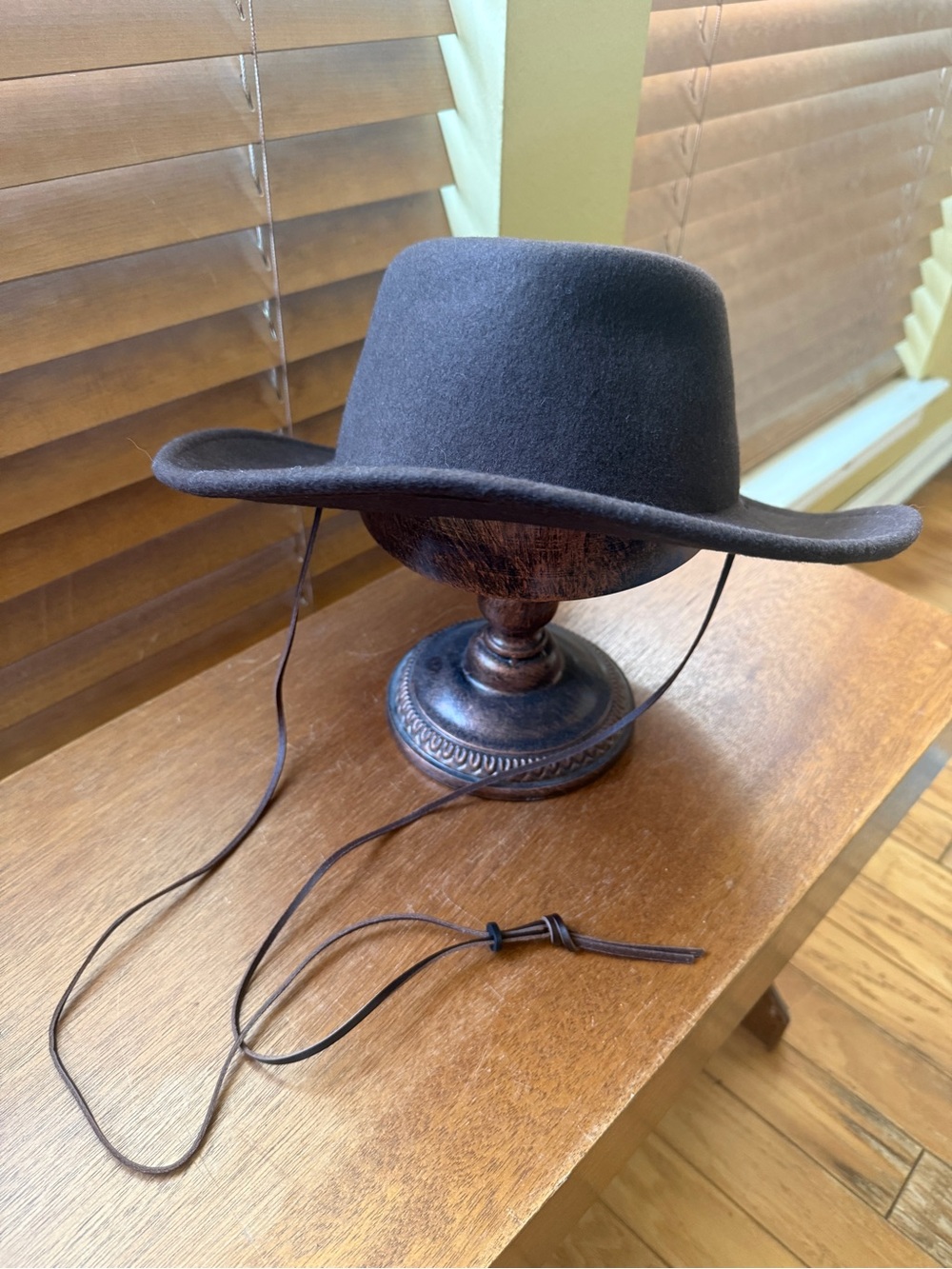 Unisex Brown Felt Rancher Hat with Adjustable Chin Strap